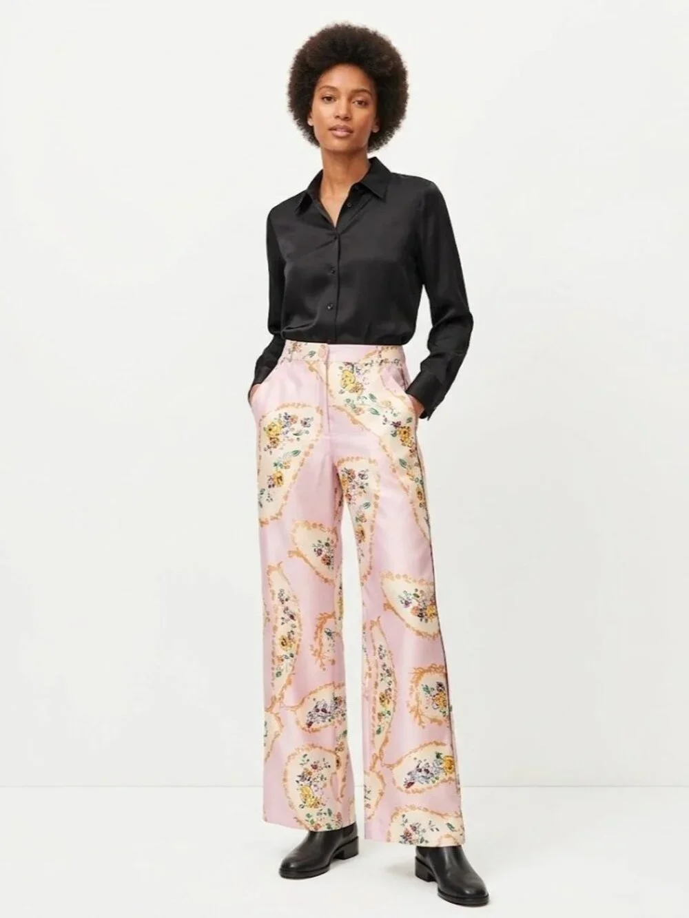 NWT Tory Burch Silk Cargo Pant in Pink Porcelain Floral Wide Leg Pants 4